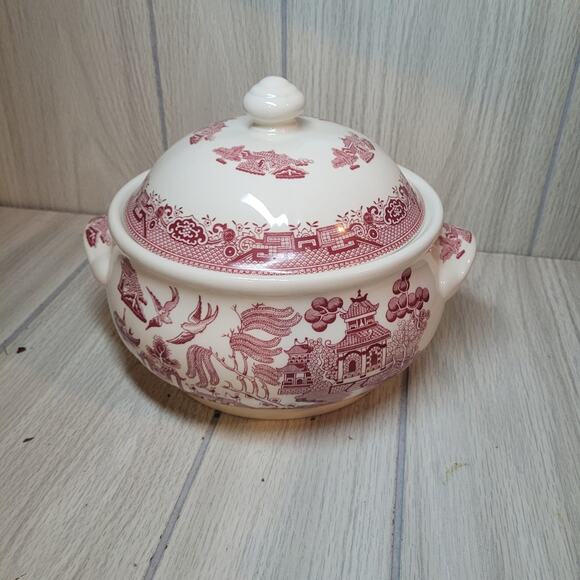 Vtg Churchill England Covered Dish Pink Willow Rosa Victorian Dinner Table - Picture 1 of 10
